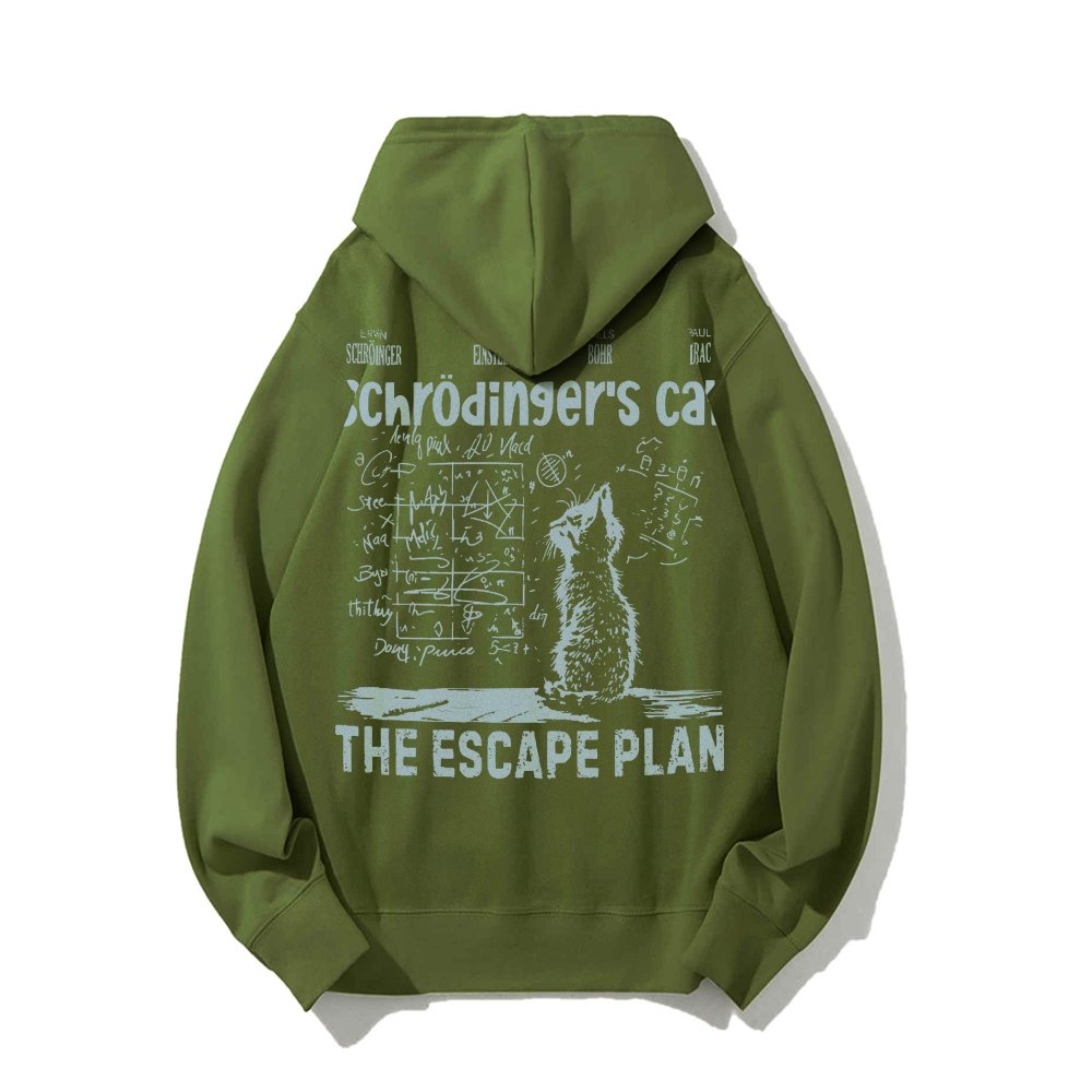 Schrodinger's Cat Escape Plan Interesting Physics Science Printed Back Cotton Hoodie