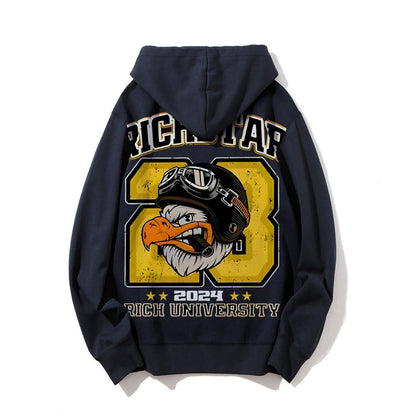 Vintage Rich Star Graphic Print Printed Back Cotton Hoodie