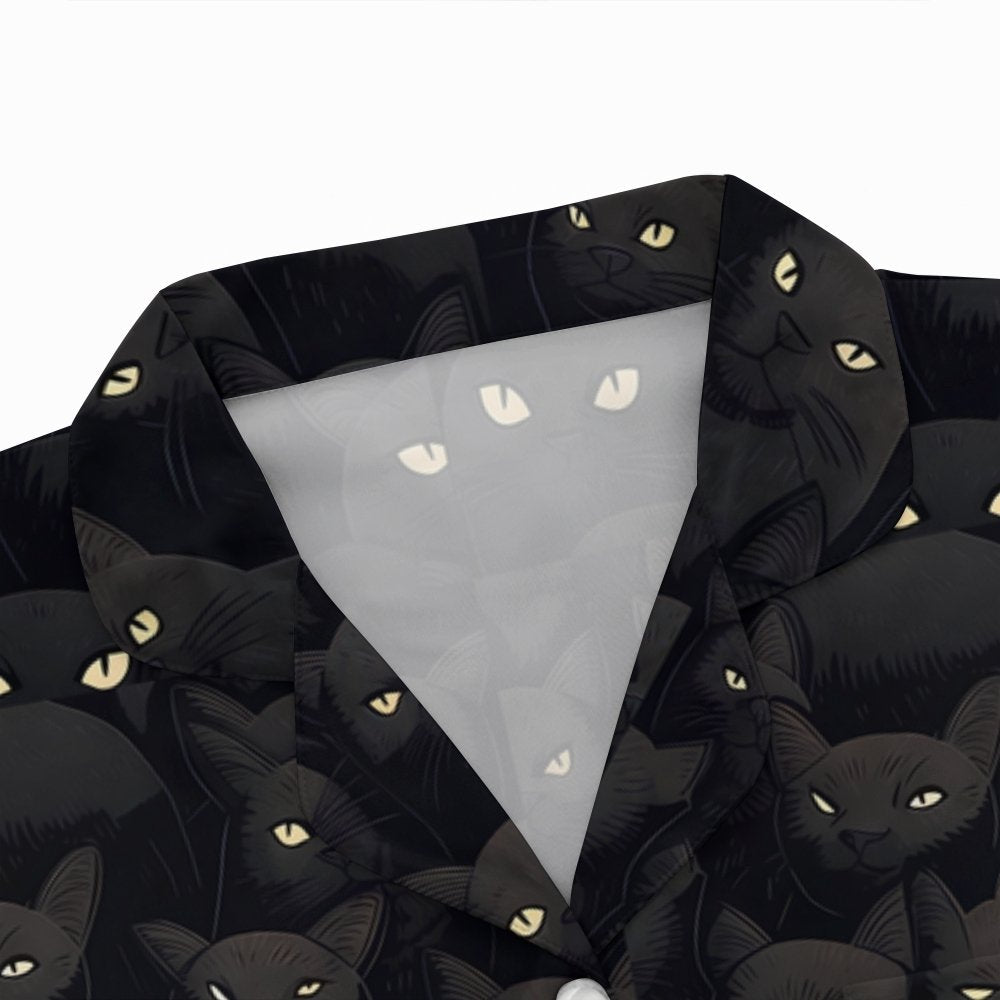 Black Cat Art Print Geek Long Sleeve Pajama Set