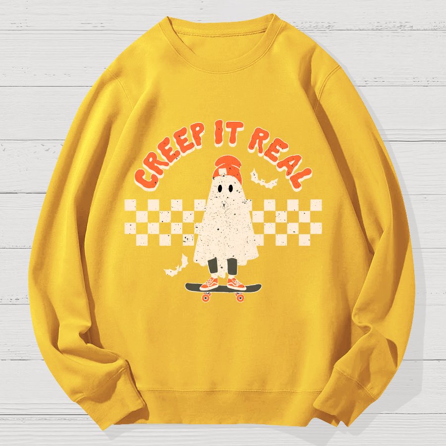 Creep it Real Vintage Ghost Halloween Geek Cotton Sweatshirt