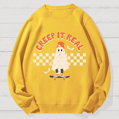 Creep it Real Vintage Ghost Halloween Geek Cotton Sweatshirt