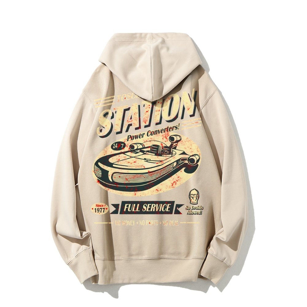 Classic Printed Back Cotton Hoodie with a Fictitious Location Design