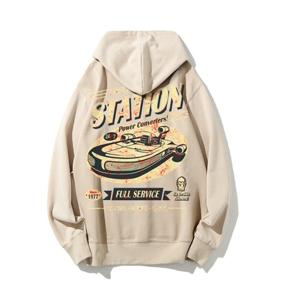 Classic Printed Back Cotton Hoodie with a Fictitious Location Design
