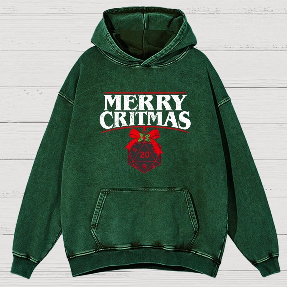 Merry Critmas D20 Holiday Vintage Distressed Hoodie