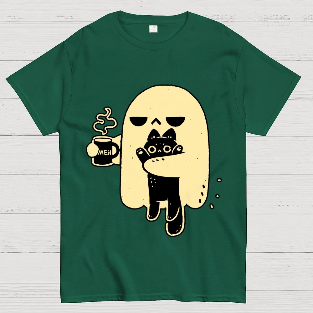 Cute Ghost Holding Cat Geek T-Shirt