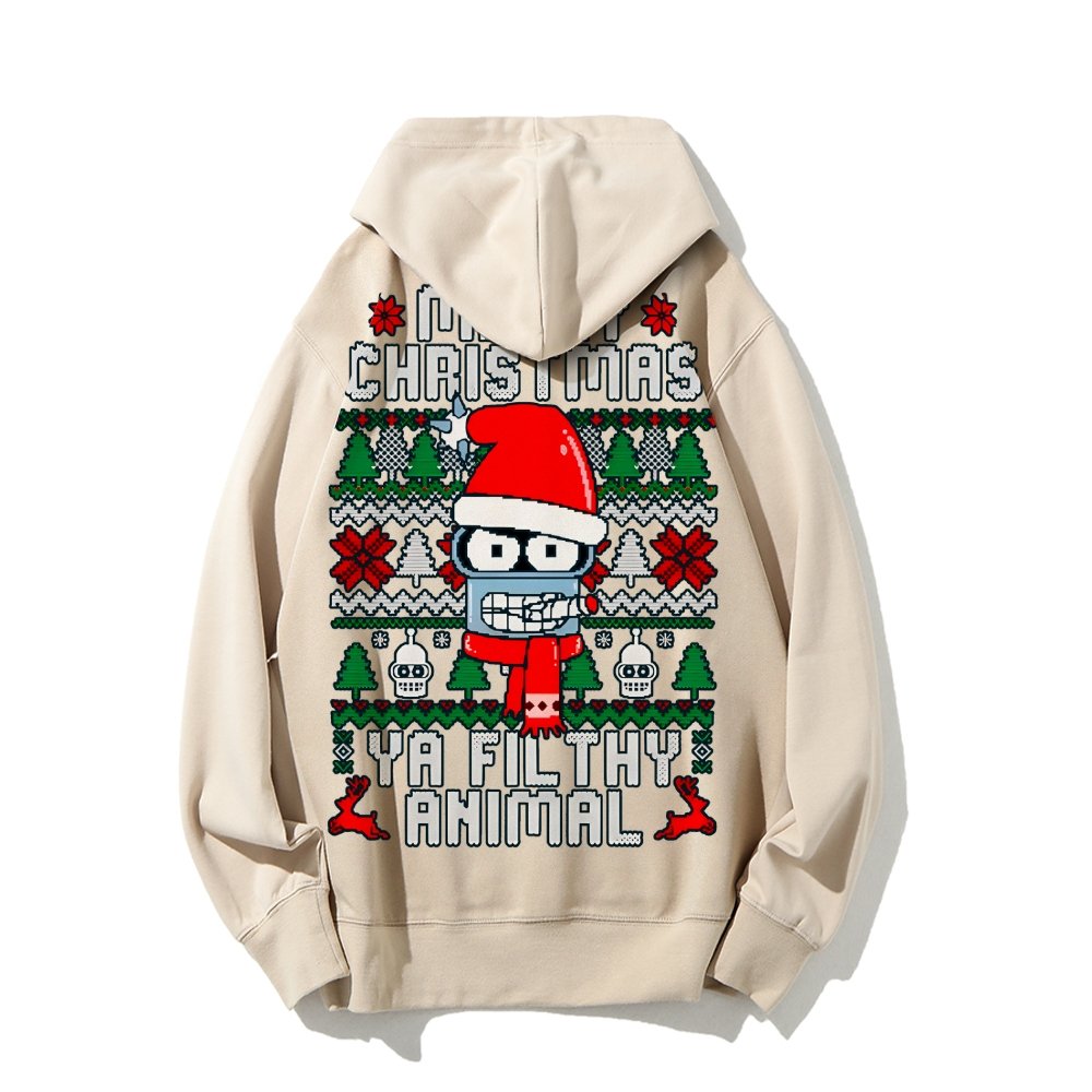 Merry Christmas Ya Filthy Animal Printed Back Cotton Hoodie