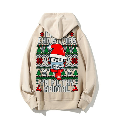 Merry Christmas Ya Filthy Animal Printed Back Cotton Hoodie