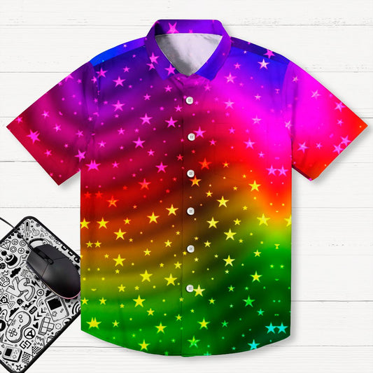 Rainbow Stars Print Geek Shirt