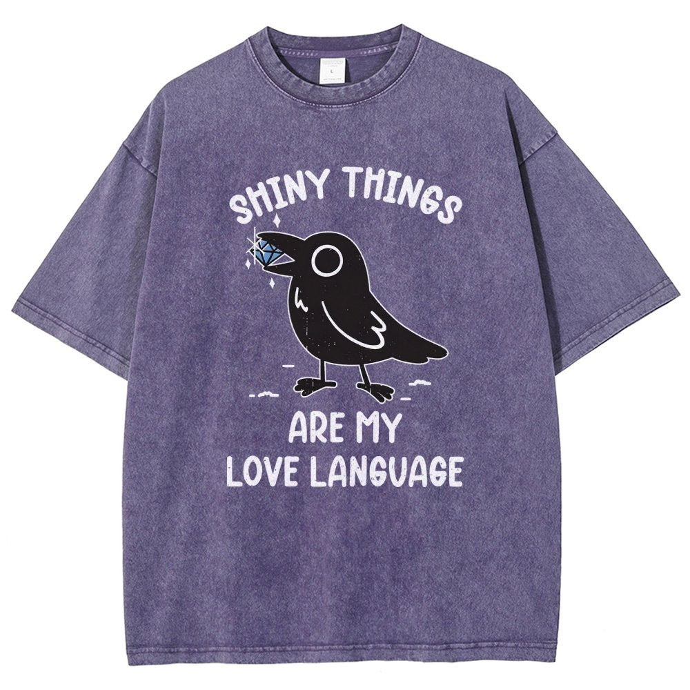 Crow Love Shiny Vintage Distressed T-shirt