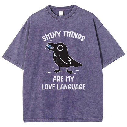 Crow Love Shiny Vintage Distressed T-shirt