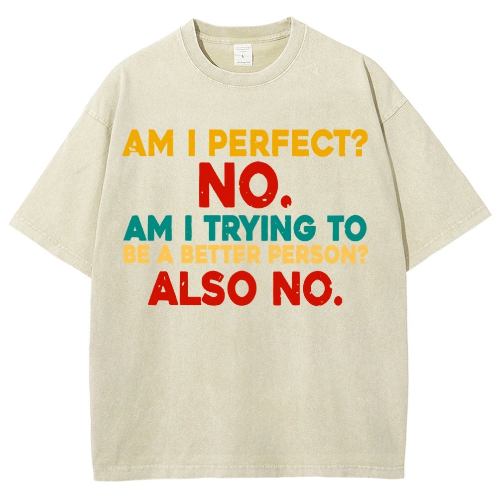 Am I Perfect No Am I Trying To Be A Better Person Also No Funny Quote Vintage Distressed T-shirt