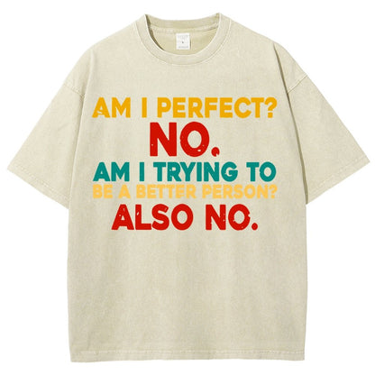 Am I Perfect No Am I Trying To Be A Better Person Also No Funny Quote Vintage Distressed T-shirt