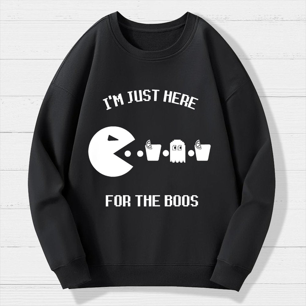 Here For The Boos Ghost Arcade Nerdy Halloween Geek Cotton Sweatshirt