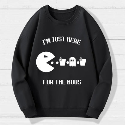 Here For The Boos Ghost Arcade Nerdy Halloween Geek Cotton Sweatshirt