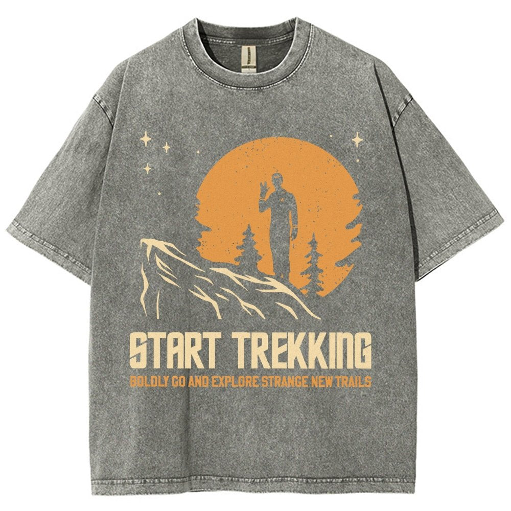 Start Trekking Boldly Go And Explore Uncharted New Trails Vintage Distressed T-shirt