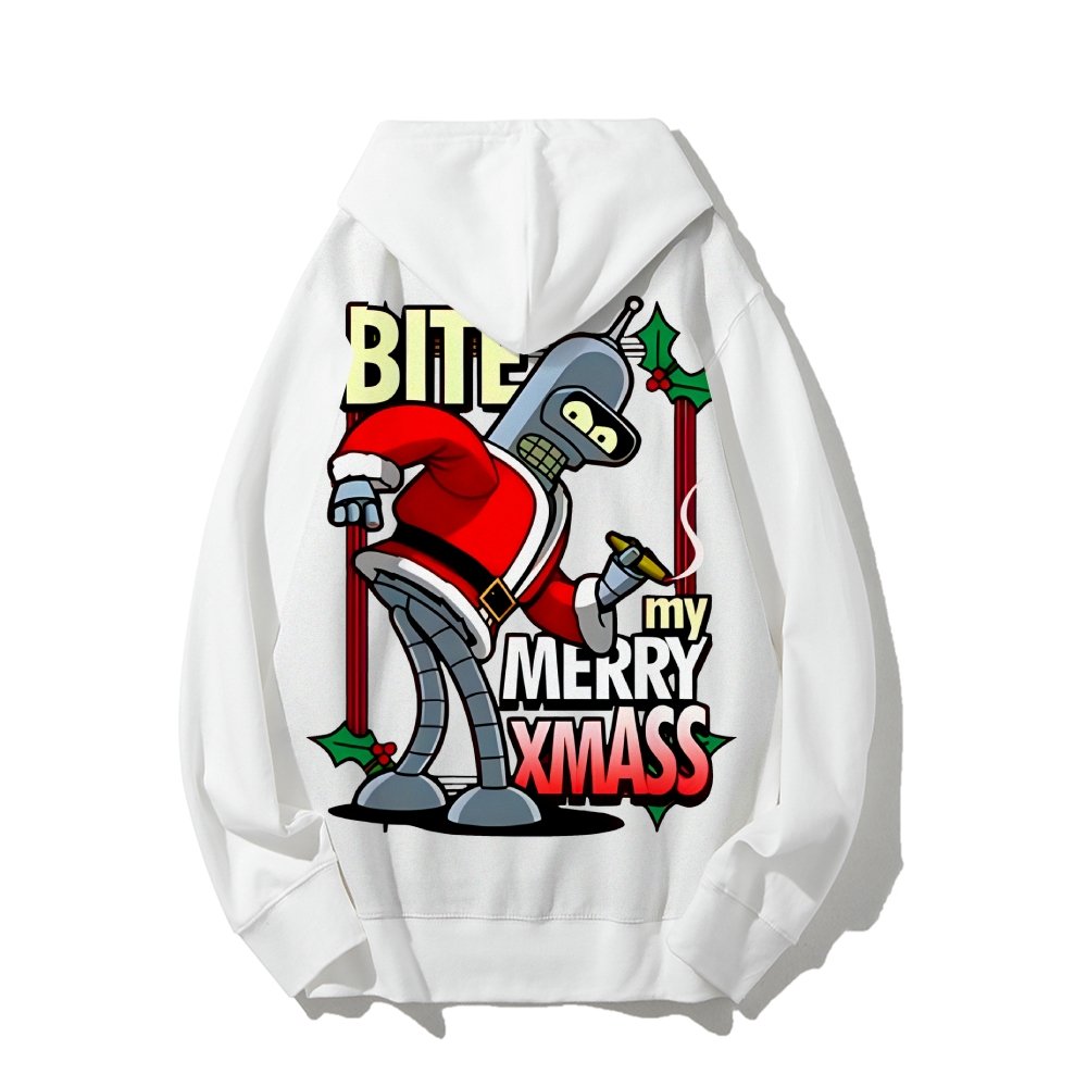 Happy Christmas From Robot Printed Back Cotton Hoodie
