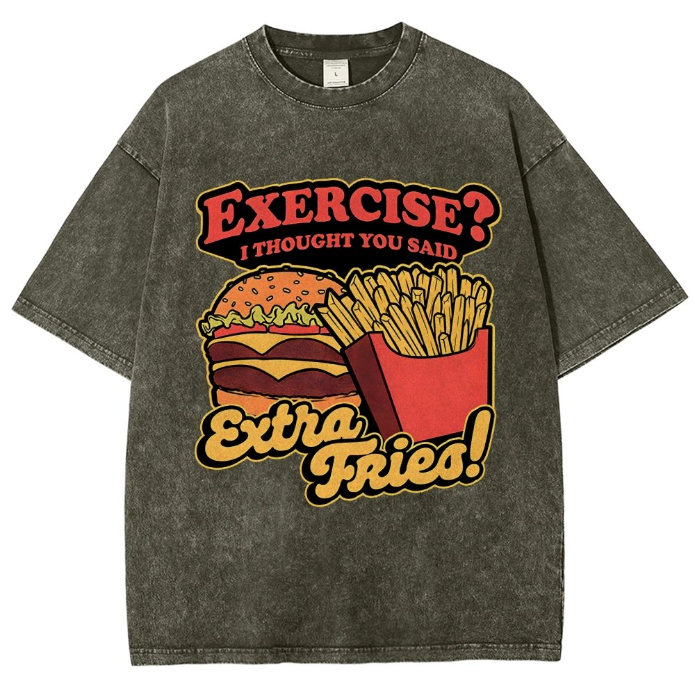 Burger Fries Exercise Vintage Distressed T-shirt