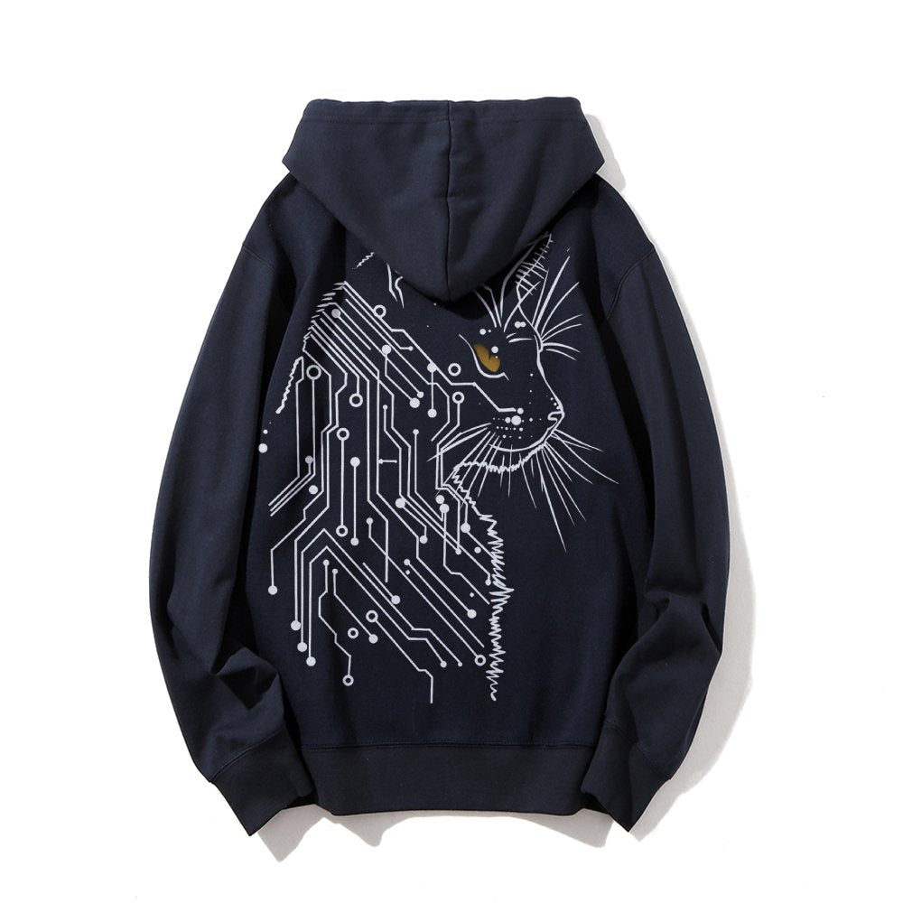 Cat Printed Back Cotton Hoodie