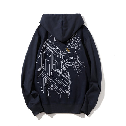 Cat Printed Back Cotton Hoodie