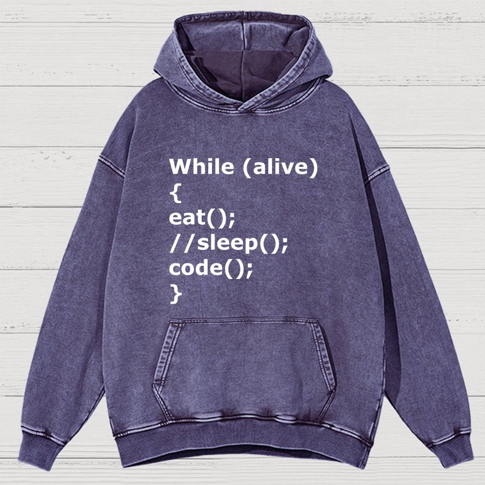While Alive Eat No Sleep Code Vintage Distressed Hoodie