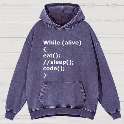 While Alive Eat No Sleep Code Vintage Distressed Hoodie