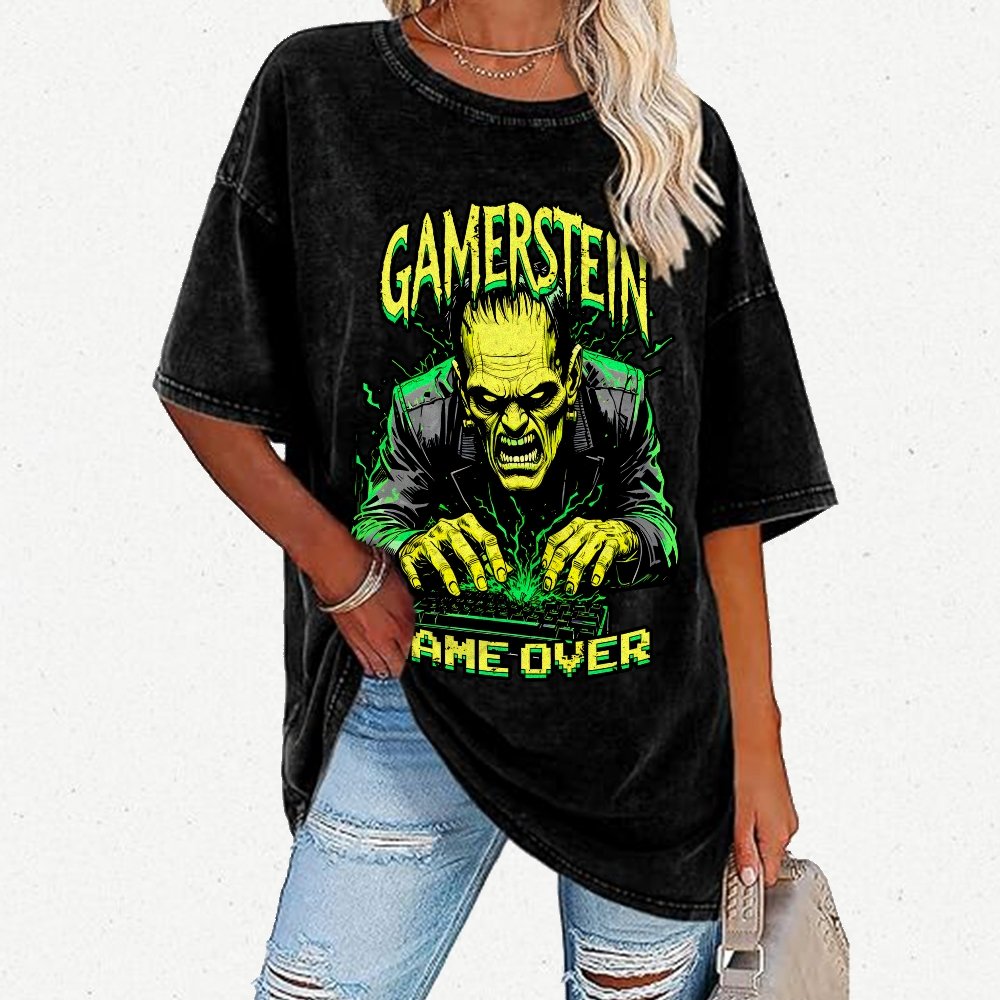 Gamerstein Game Over Funny Halloween Vintage Distressed T-shirt