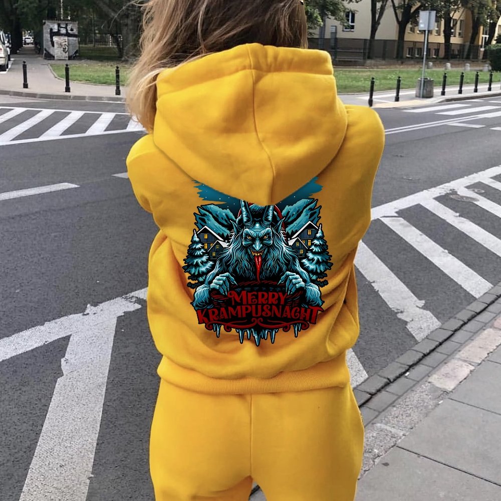 Merry Krampusnacht Printed Back Unisex Cotton Hoodie
