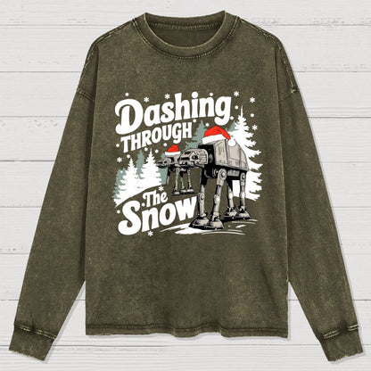 Empire Robot Dog Crosses the Snow, Christmas Washed Long Sleeve Tee