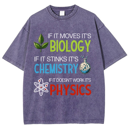 If it Moves it's Biology Stinks It's Chemistry Doesn't Work it's Physics Vintage Distressed T-shirt