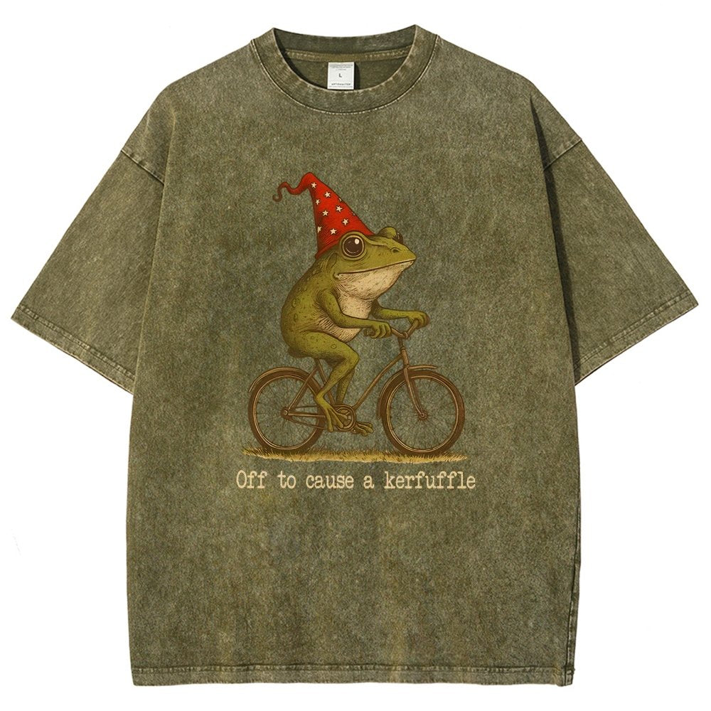 Off to Cause a Kerfuffle Frog Vintage Distressed T-shirt