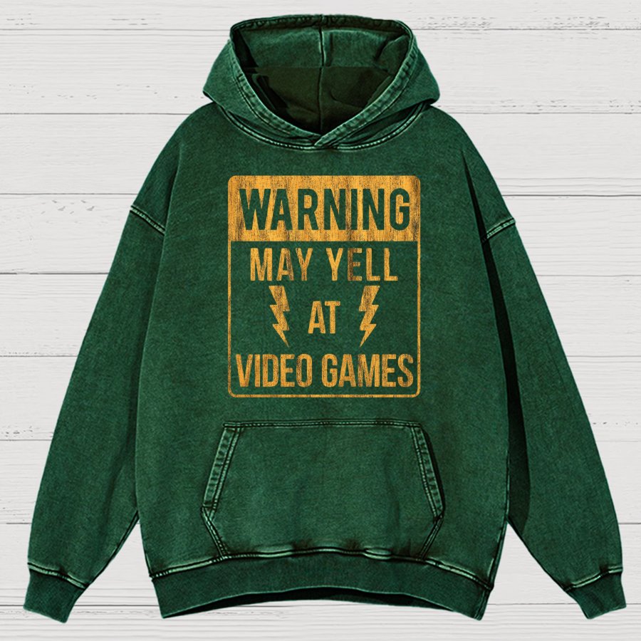 Warning May Yell At Video Games Vintage Distressed Hoodie