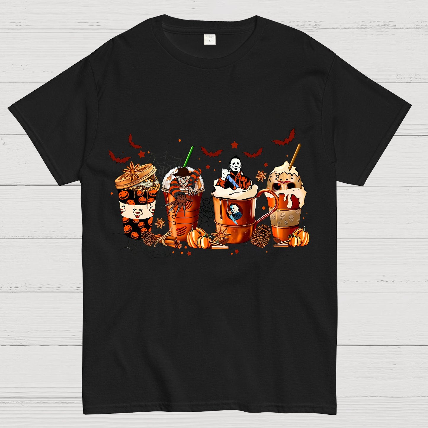 Skeleton Coffee Cups Halloween Geeky T-Shirt