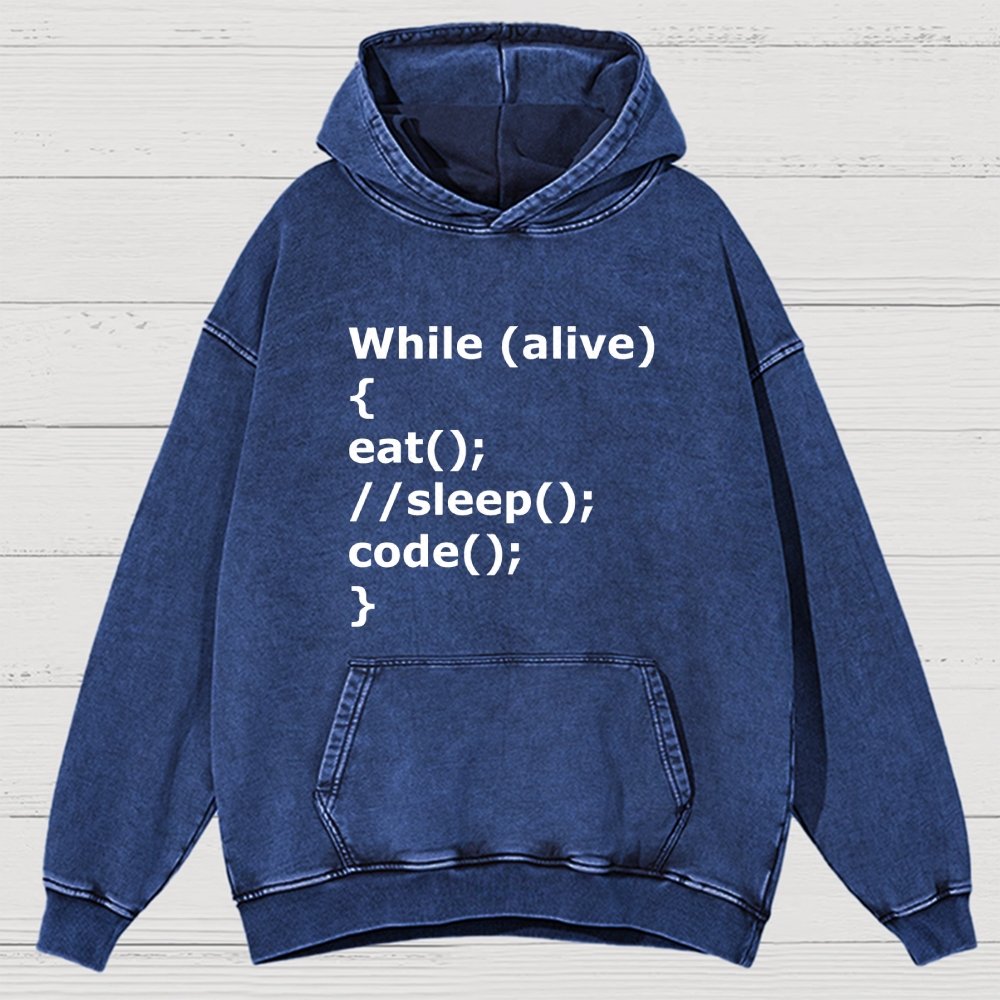 While Alive Eat No Sleep Code Vintage Distressed Hoodie