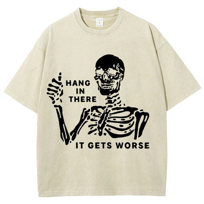 Hang In There Skeleton Vintage Distressed T-shirt