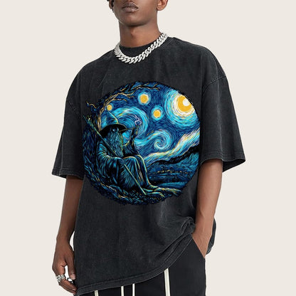 Starry Wizard Vintage Distressed T-shirt