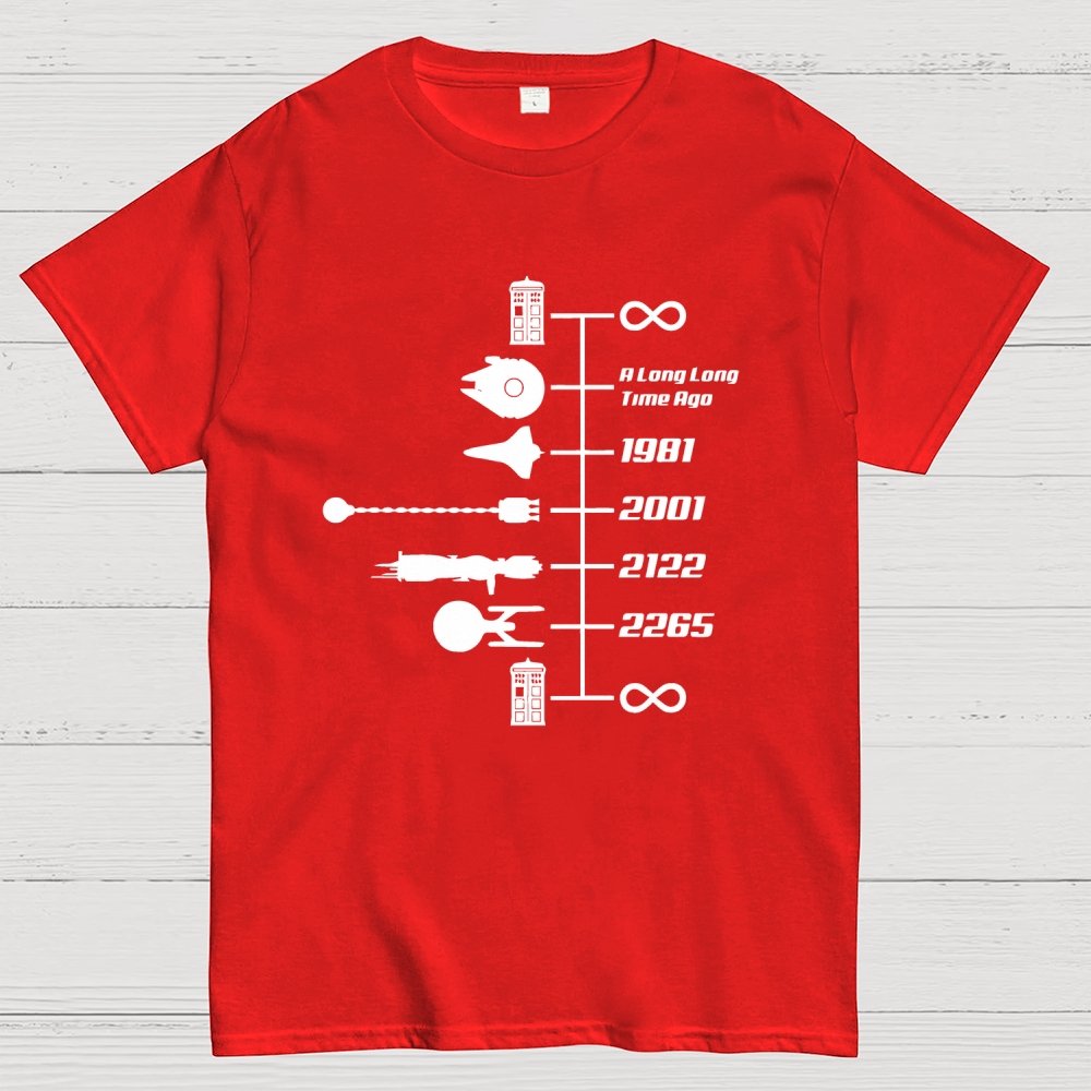 Sci-Fi Timeline Graphic Classic Movie Spaceships Nostalgic Space Travel Geek T-Shirt