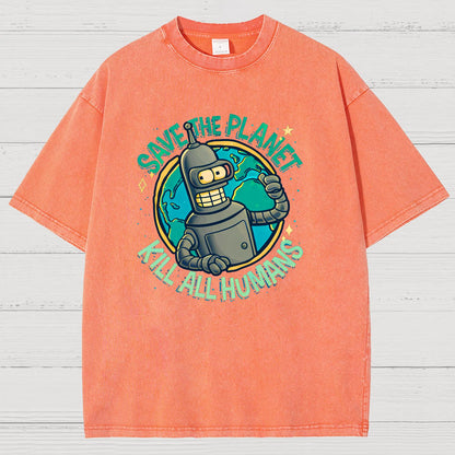 Save The Planet Kill All Humans Vintage Distressed T-shirt