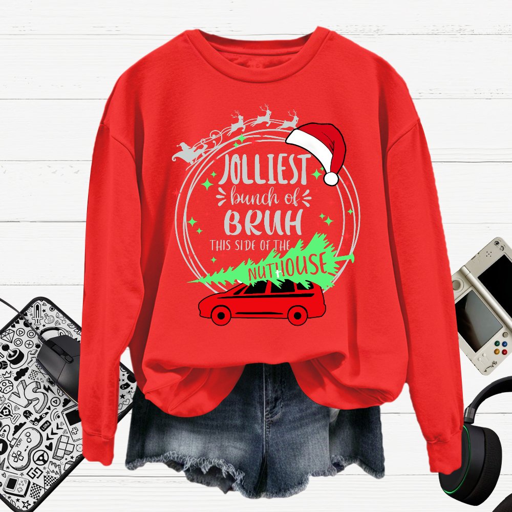 Jolliest Bunch Of Bruh Christmas Cotton Pullover Sweatshirt