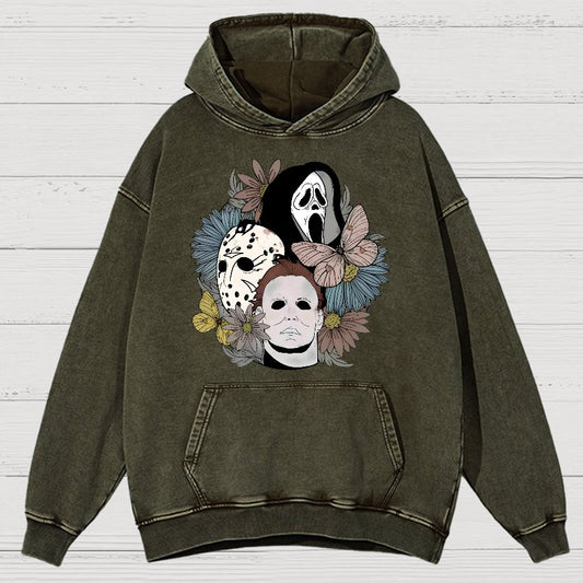 Horror Halloween Floral Scream Vintage Distressed Hoodie