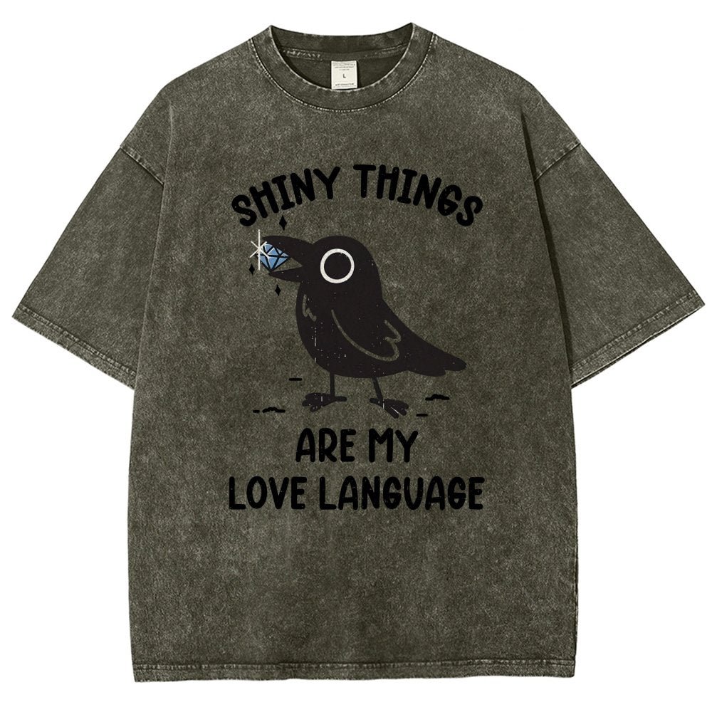 Crow Love Shiny Vintage Distressed T-shirt