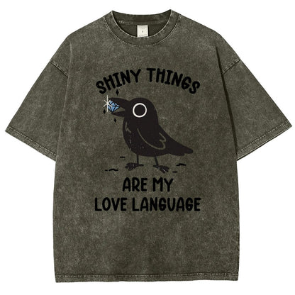 Crow Love Shiny Vintage Distressed T-shirt