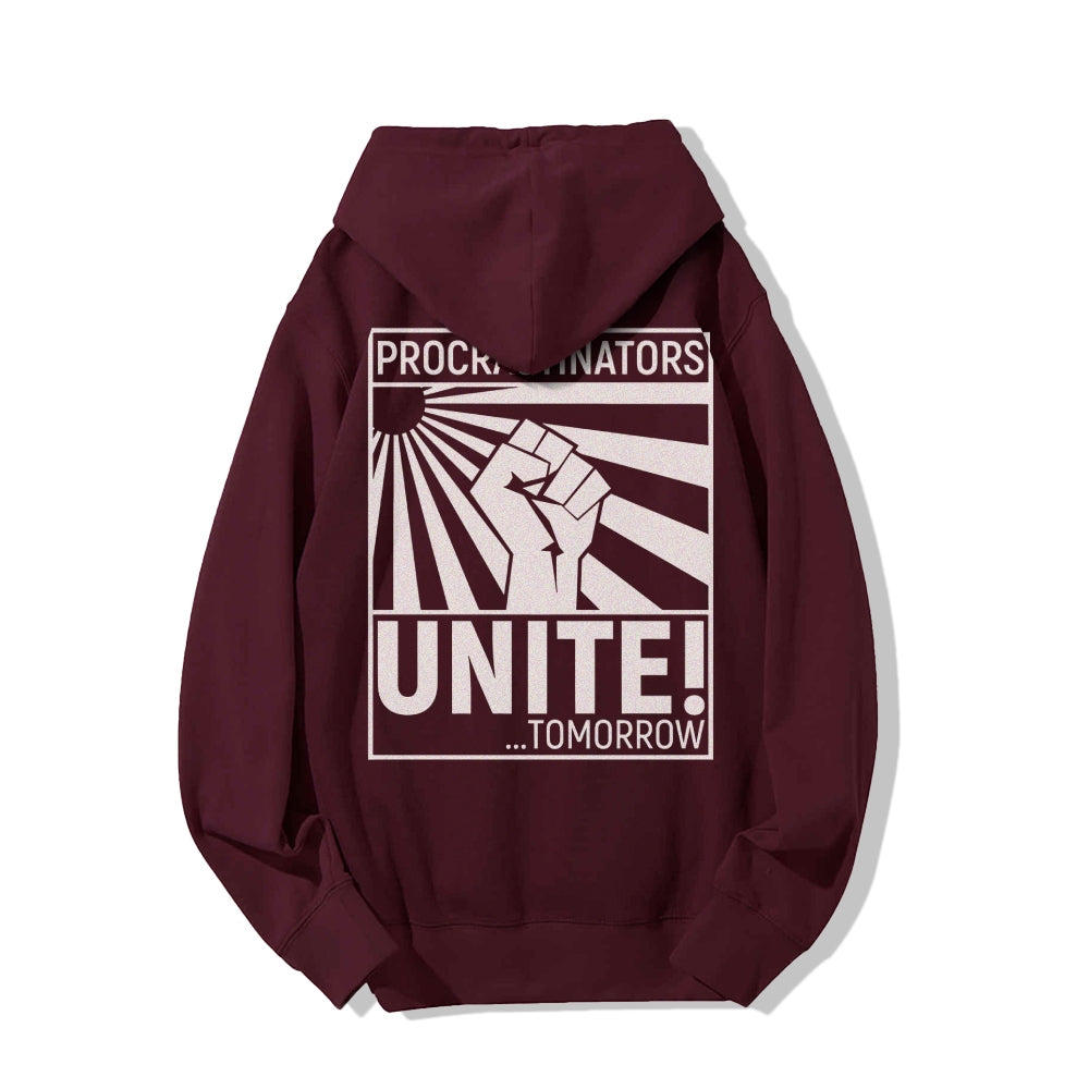 Procrastinators Unite! Printed Back Unisex Cotton Hoodie