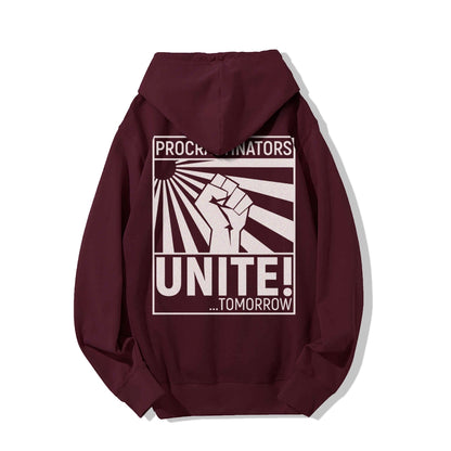 Procrastinators Unite! Printed Back Unisex Cotton Hoodie