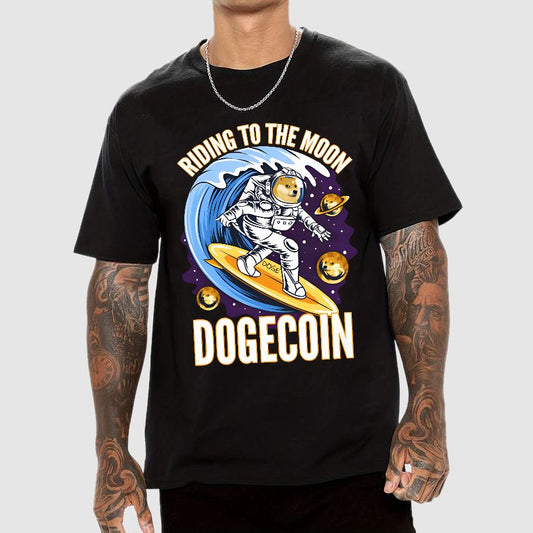 Riding To The Moon Dogecoin DOGE Geek T-Shirt