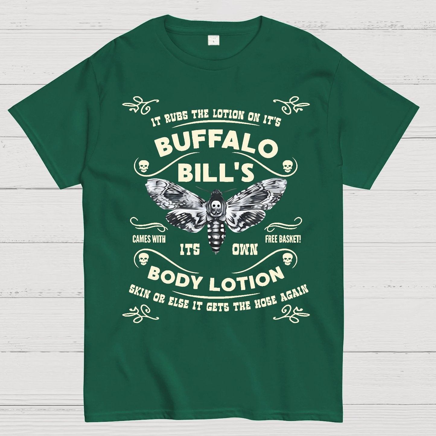 Mysterious Goth Body Lotion Deaths Head Moth Horror Geek T-Shirt