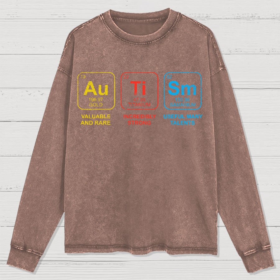 Autism Awareness Periodic Table Elements Geeks Washed Long Sleeve Tee
