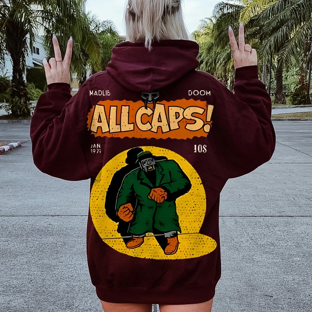 Vintage Hip-Hop Mf Graphic Printed Back Cotton Hoodie