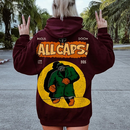 Vintage Hip-Hop Mf Graphic Printed Back Cotton Hoodie