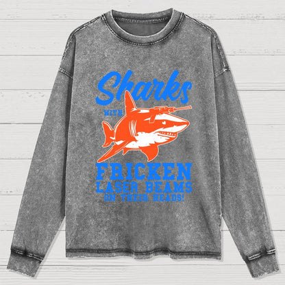 Sharks With Laser Beams Washed Long Sleeve Tee