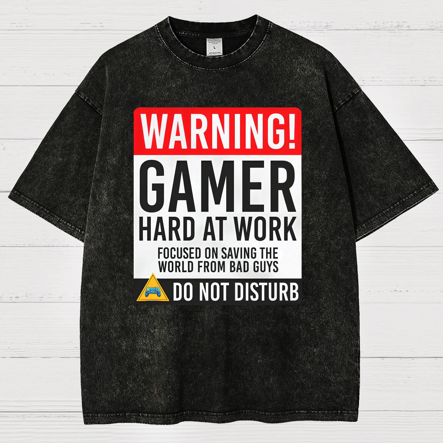 Warning Gamer Hard At Work - Geek Gamer Vintage Distressed T-shirt
